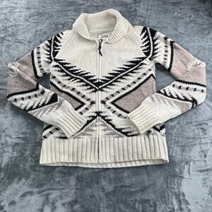 Aritzia TNA Sweater XL Sea to Sky 100% Lambswool Fair Isle Cardigan